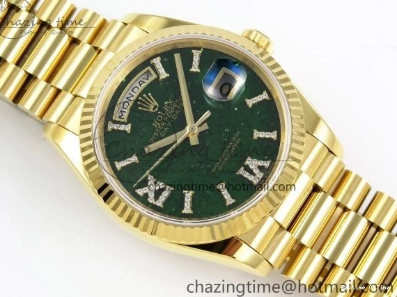 0212 Day Date 36 YG RAF 1:1 Best Edition Green Stone Roman Dial on YG Bracelet A Durable 1524